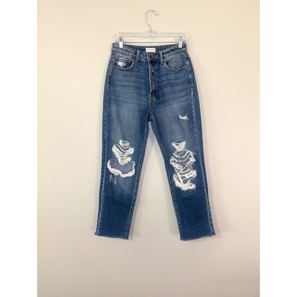 Cello High Rise Distressed Straight Leg Jeans Size 7 Medium Wash - Picture 2 of 8